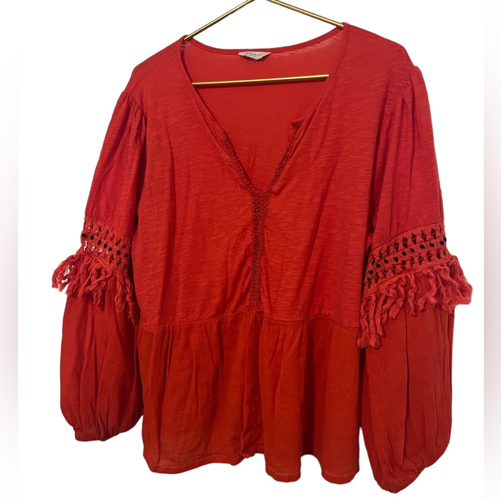 Lucky Brand red boho style Women’s 1X cotton top